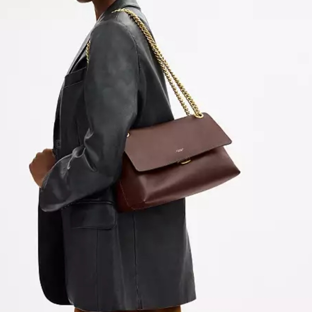 Coach Brown Leather Crossbody with Gold Chain